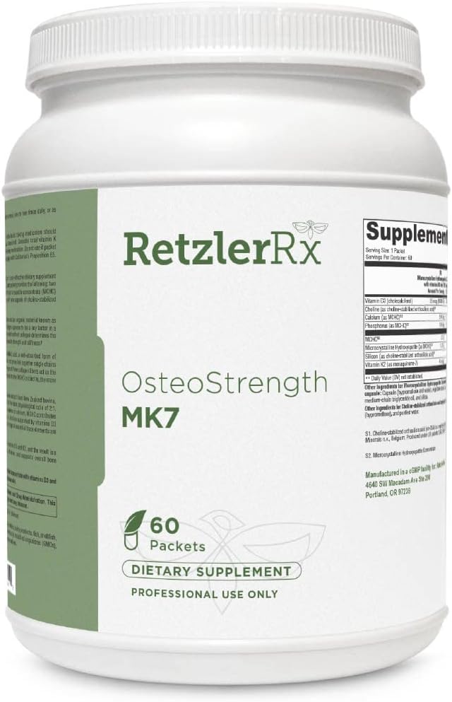 RetzlerRx® OsteoStrength MK-7 - Advanced Bone Health Supplement - 60 Packets - MCHC (Ossopan 1100TM), D3 bitamina, K2, ch-OSA® bitamina - Hezur dentsitatea eta indarra onartzen ditu