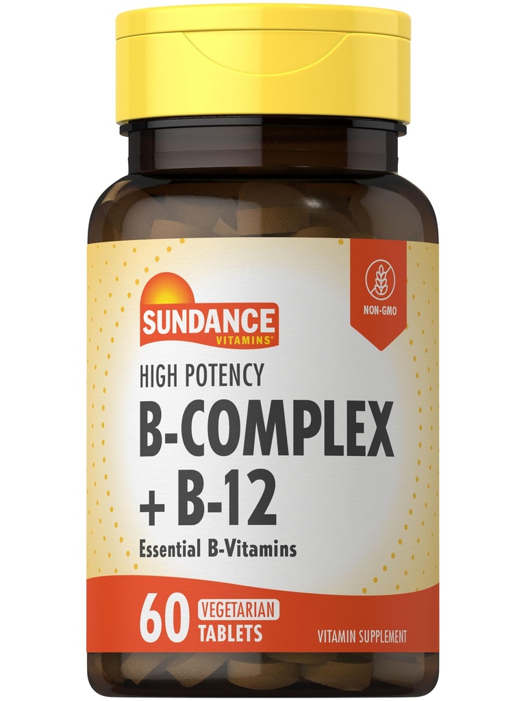 Sundance Vitamin B-Complex | with B-12 | 60 Tablets | High Potency | Vegetarian, Non-GMO, and Gluten Free Supplement
