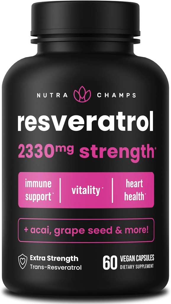 NutraChamps Resveratrol osagarria, zahartze osasuntsurako indar-formula osagarria, laguntza immunologikoa, 60 kapsula Vegan Trans-Resveratrol, Tea berdea, Acai Berry eta Grape Seed extract
