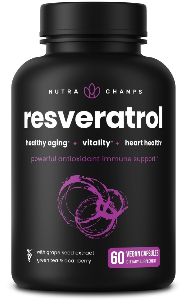 Resveratrol Complex – 1,200 mg Trans-Resveratrol with Grape Seed, Green Tea & Acai Berry – Rich in Polyphenols & Antioxidants - Support for Healthy Aging, Heart Health & Vitality – 60 Vegan Capsules