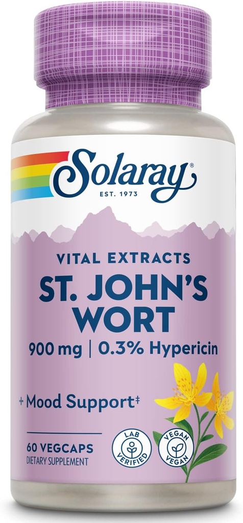 SOLARAY St. Johns Wort Aerial Extract 450 mg Two Daily | Mood & Brain Health Support |% 0.3 Hypericin | 60ct, 30 Serv.