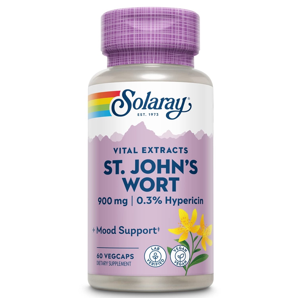 SOLARAY St. Johns Wort Aerial Extract 450mg Two Daily | Mood & Brain Health Support | 0.3% Hypericin | 60ct, 30 Serv.