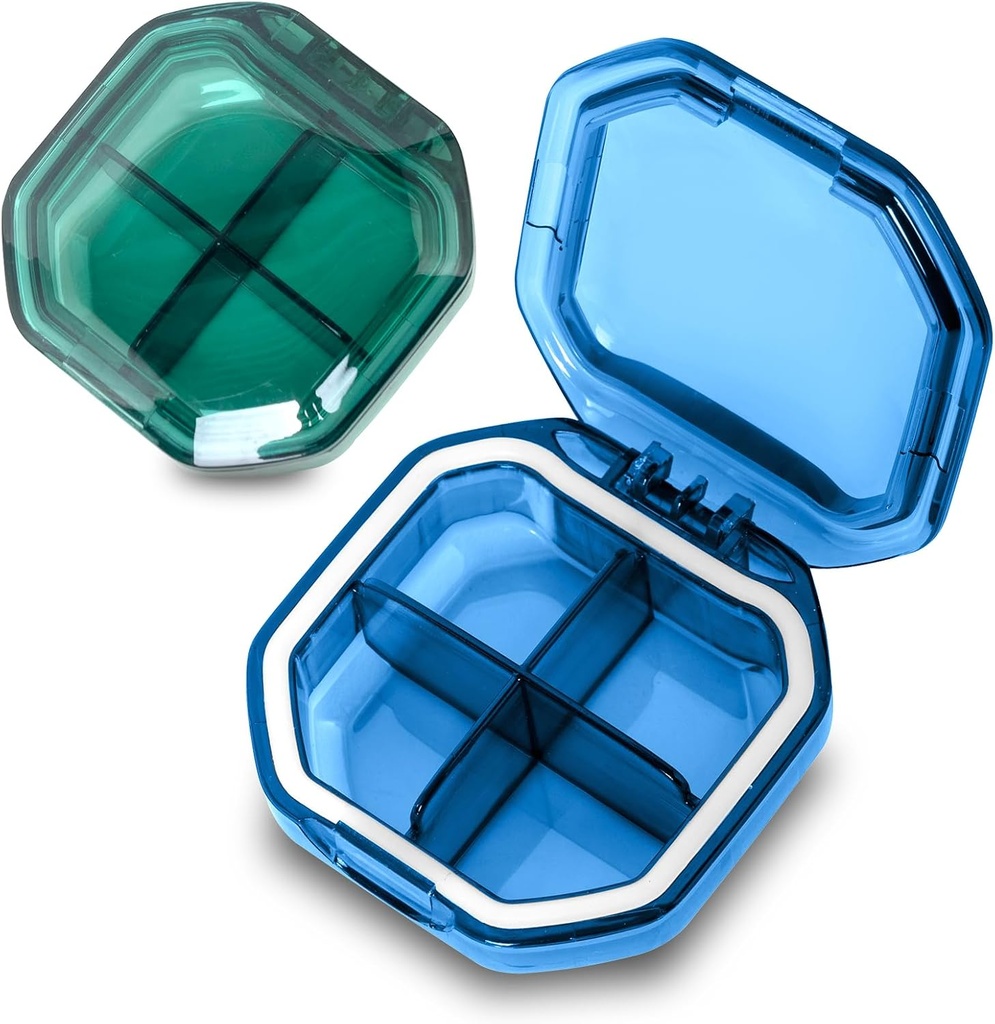 Daily Piell Excenter 2 แพค 4 เปรียบเทียบ Pill Piets Field Portable Pieter, Prese Piller สําหรับ Purse Pocket เพื่อถือวิตามิน, Cod Blue, Supplement and Medment (Blue+ Green).