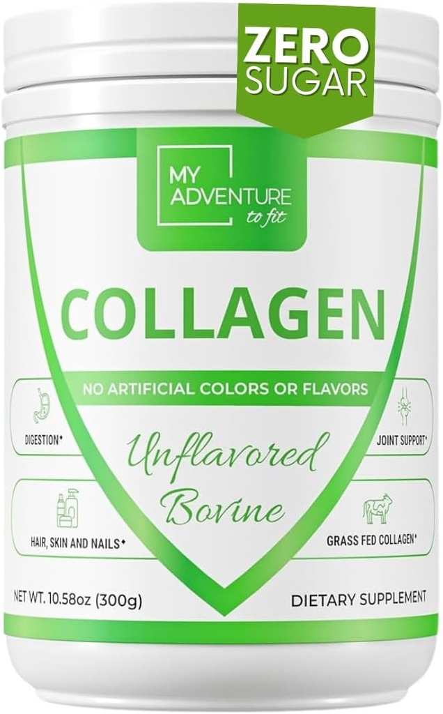 Min Adventure til Fit Hydrolyzed Collagen for Kvinder - Græs Fed Collagen pulver til muskelvækst & Collagen protein pulver - Keto Collagen pulver til Joints & Gut sundhed - Unflavored Bovine 300g
