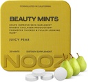 NOOZ Beauty Mints - Sugar-Free Biotin Mint for Glowing Skin, Healthy Hair & Strong Nails - Juicy Pear Flavor | Travel-Friendly Supplement with Antioxidants, Vitamin C, B6 & B12 | Non-GMO, 25 Mints