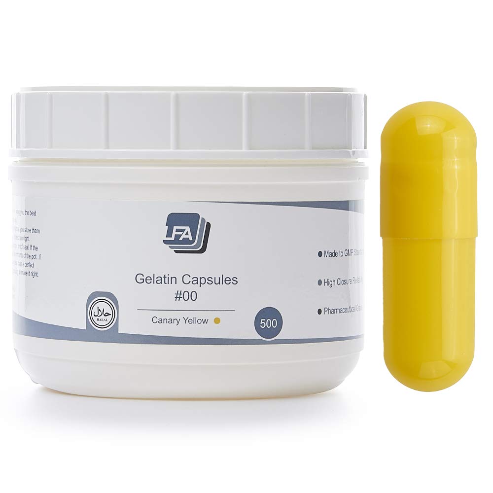 Boş Kapsül Ölçüsü 00 - Yellow Colored Gelatin - 500 Count - Fits Kapsül Doldurma Tray Doldurma - DIY Toz Pills üçün Easy Snap - Sertifikatlaşdırma