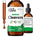 Wild & Organic Cleavers Lymphatic Drainage Drops - Cleavers Extract - 2 oz | Lymphatic Drainage Supplements - Detox Support - Add to Tea Tincture - Galium Aparine Herb Supplement - No Sugar & No Alcohol