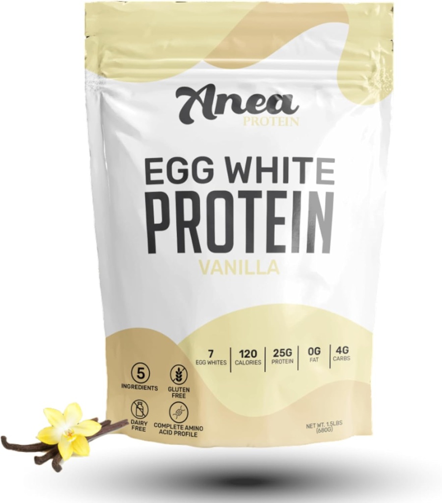 Anea Egg White Protein Powder | 25g Protein | Dairy Free | Gluten Free | Fat Free | Amino Acids | High Biological Value (1.5 Pound (Pack of 1) (1.5 Pound (Pack of 1), Vanilla)
