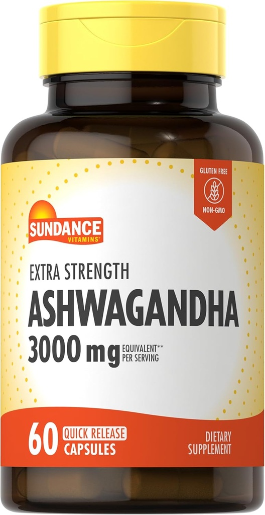 Sundance Ashwagandha Capsules | 3000mg | 60 Count | Extra Strength Formula | with Black Pepper Extract | Non-GMO and Gluten Free Supplement
