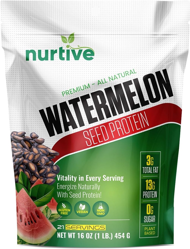 Vannmelon Seed Protein pulver - Plantebasert protein med magnesium, jern og antioksidanter - Ideell for post-workout gjenoppretting og bærekraftig ernæring - 21 Serveringer (16 oz / 454g)