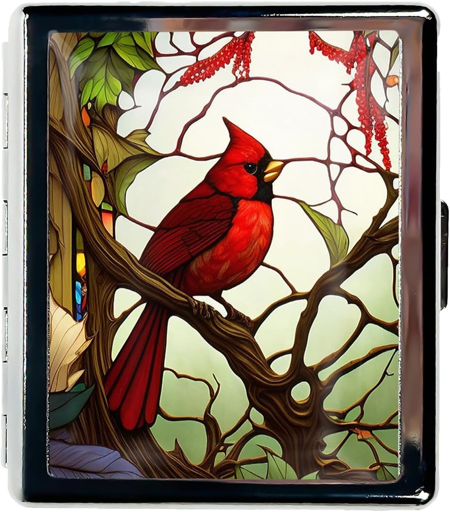 Case Pill Organizer Kecil untuk Esensial Purse 7 Hari Kotak Pil Cute dengan Kotak Pil Bercermin Portabel untuk Pocket atau Purse Pil Containe Gift (Cardinal Stained Glass)