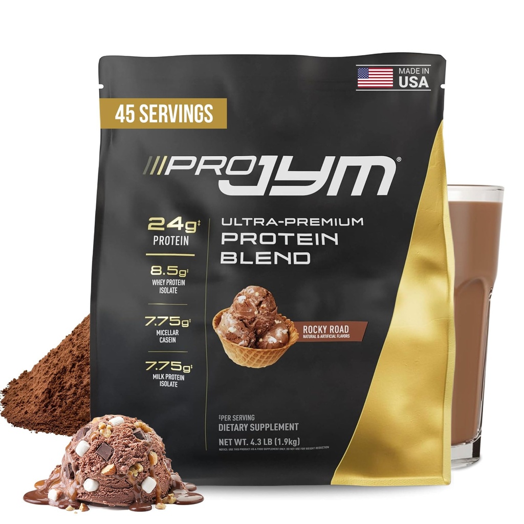 Pro JYM Rocky Road Protein Powder - Whey Protein Isolates, Casein, & Milk Protein, Lean Muscle Building for Men & Women, JYM Supplement Science, 45 Servings | Micellar Casein & Milk Protein Isolate, Lean Muscle Building, Pre & Post Workout Nutrition, Men & Women