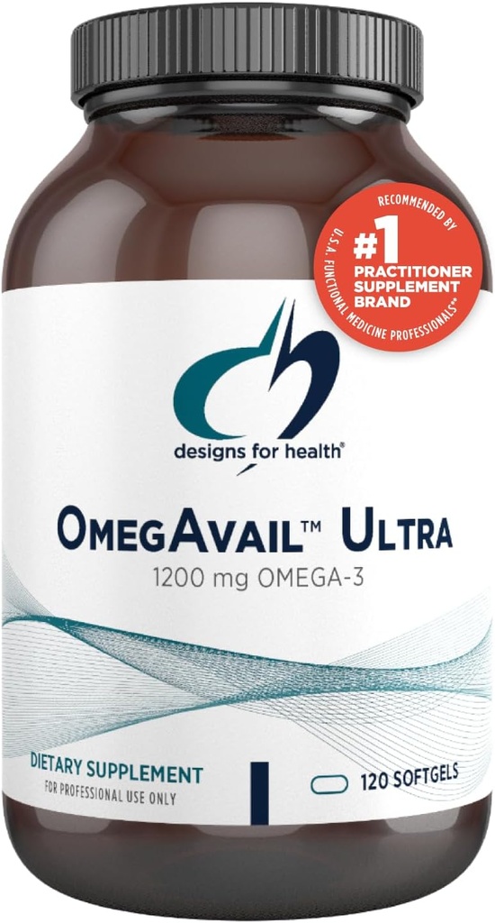 Dissenys per a Sanitat OmegAvail Ultra TG Petroli 1200mmg - Forma de triglyceride Omega 3 Petroli de peix suplementari amb DHA/EPA - Sense peix després d'ata (120 Softgels)