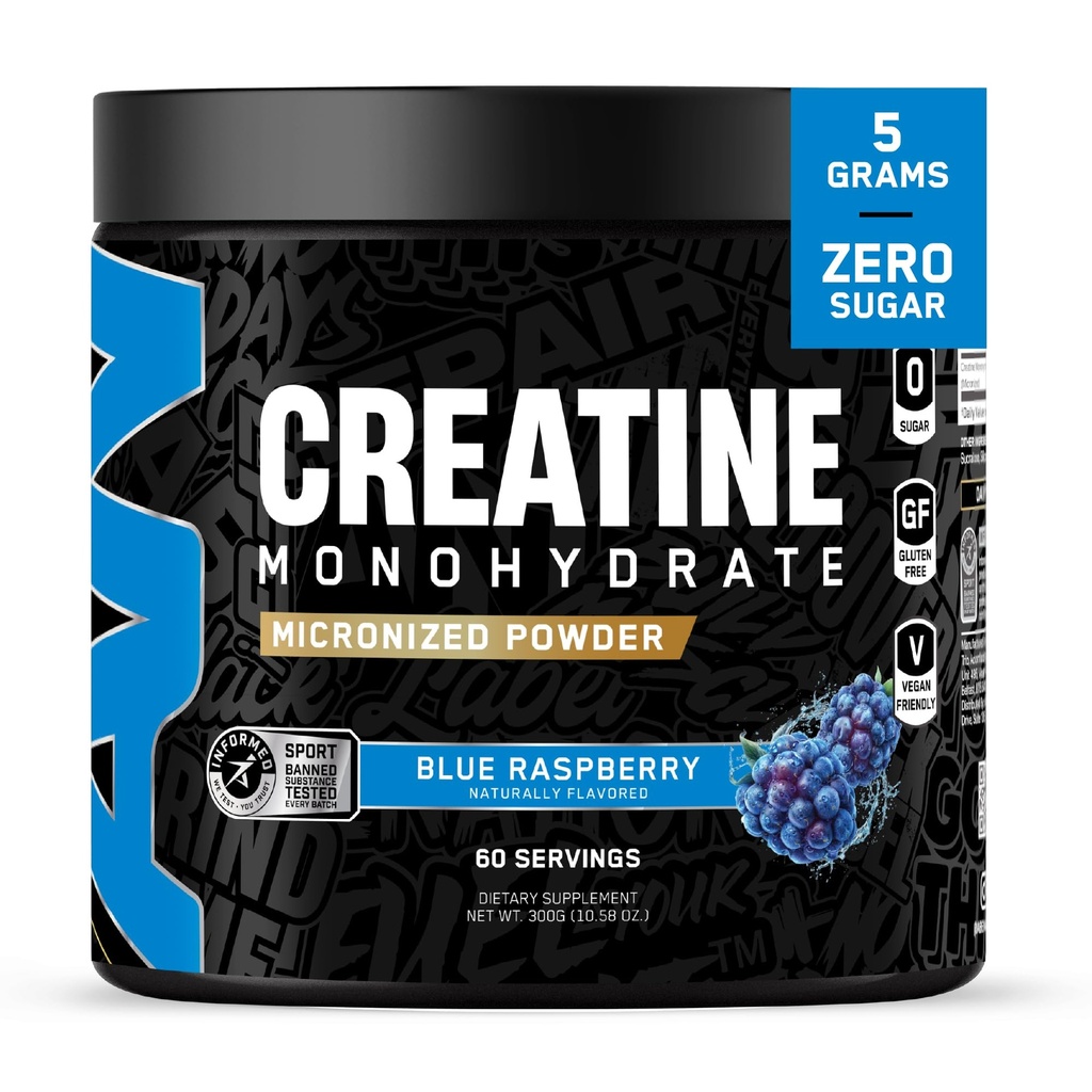 All Black Everything Creatine Monhydrate | 60 Servings | Blue Razz | Micronized Amino Acid Powder | Support Muscles | Cellular Energy | Cognitive Function | Gluten-Free and Keto Friendly