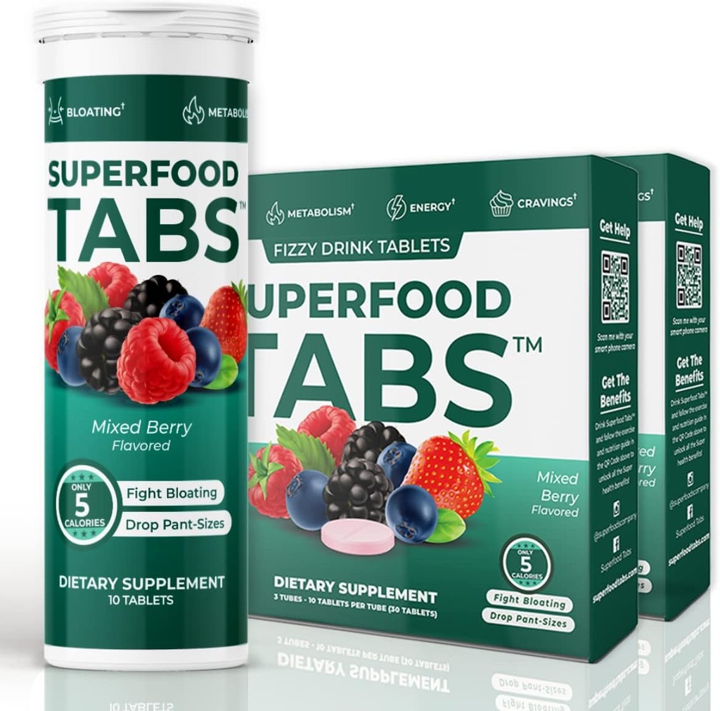 Superfood Tabs Superfoods Company Detox Cleanse Drink - ernæringstilskudd for kvinner og menn - Støtte sunn vekt, Digestiv helse, cravings & Bloating Relief - Blandet Berry Flavor [60 tabletter]