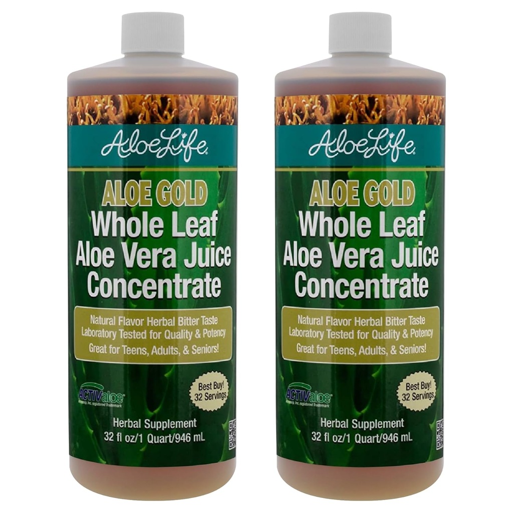 Aloe Life - Bütün Leaf Aloe Vera Juice, Organic, Gluten-Free (Aloe Gold, 32 oz)