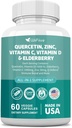 60 Conde Quercetina 50 mg Zinc 1000 mg Vitamina C 5000 IU Vitamina D3 1000 mg Turmeric 1000 mg Ancián con Q-Defensivo Blend Reisshi Nettle Arteemisin, Non-GMO, Free Supports Health
