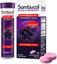 Sambucol Black Elderberry Šumivé tablety - bazový zinok a vitamín C pre dospelých, bazové tablety na rozpúšťanie, bobuľové plody - 15 grófov