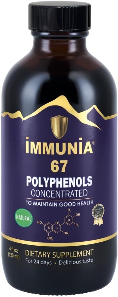 Immunia 67 Polyphenols - Elderberry Concentrate & Antioxidant Fruits. Suplemento Antioxidante Premium con 67 Polyphenols (Anthocyanins, Quercetin, Resveratrol, etc.) Suministro de 24 días por botella (1-Pack)