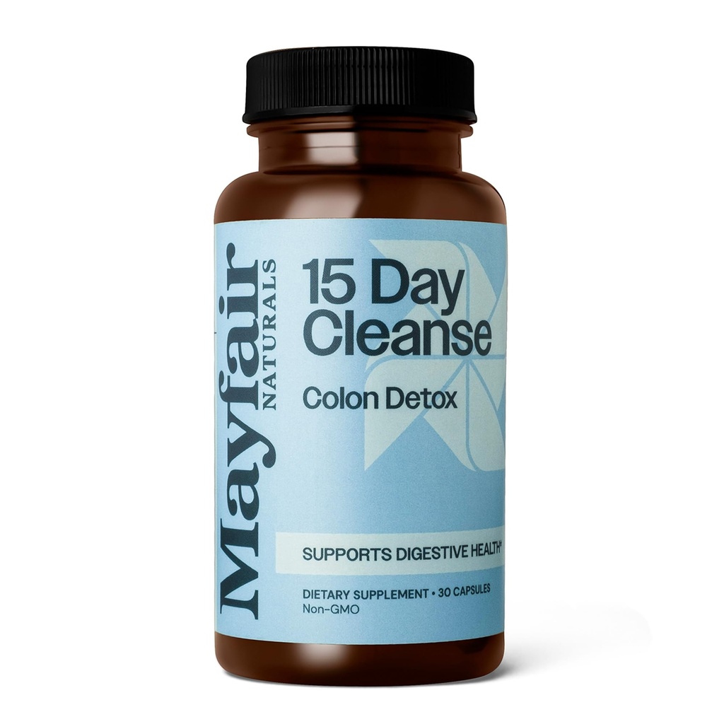 15 Day Cleanse Colon Detox, Dietary Supplement, 30 Capsules, Natural Laxative for Constipation and Digestive Health Supplement