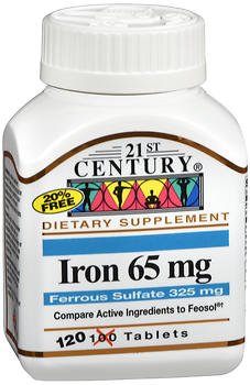 21st Century Iron 65 mg with Ferrous Sulfate 325 mg - 100 Tablets, Pack of 4