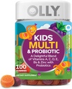 OLLY Kids Multivitamin & Probiótico Gummy, Digestive Support, Vitaminas A, D, C, E, B, Zinc, Chewable Supplement, Berry Flavor, 50 días de subministración - 100 Conde