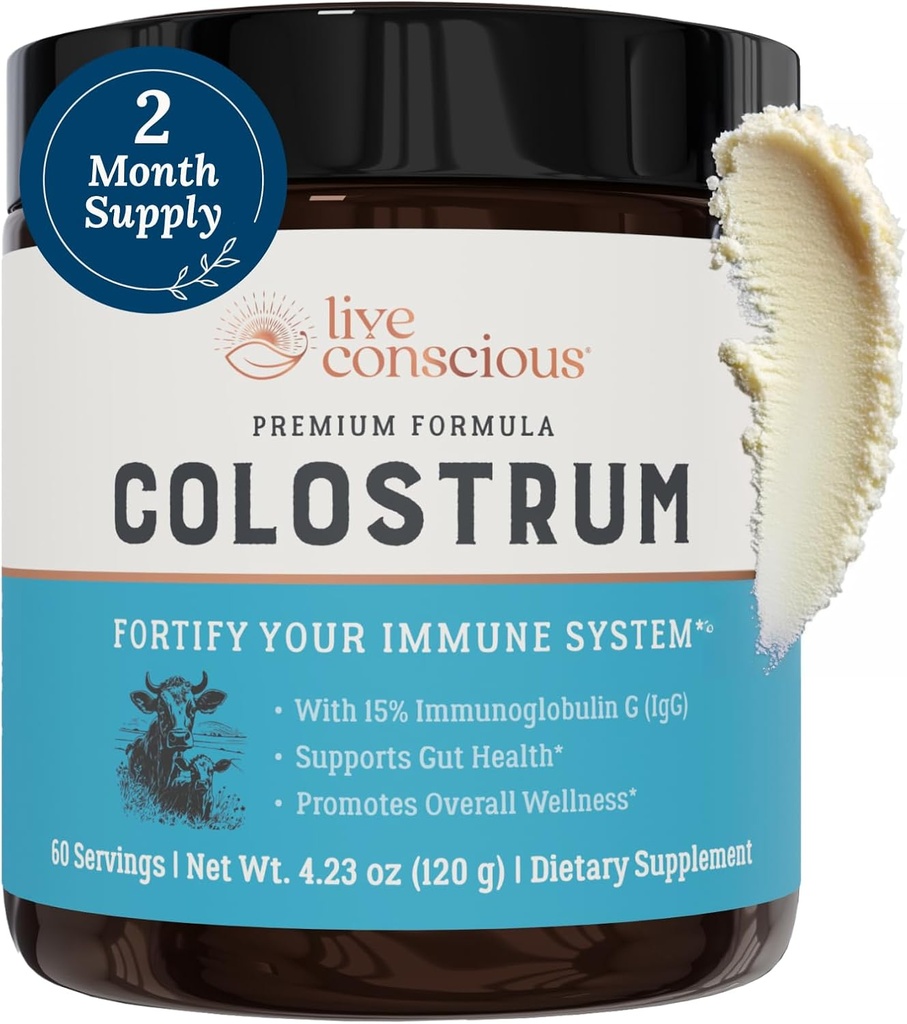 Live Conscious Colostrum Powder - Grass Fed Colostrum Supplement with Lactoferrin for Iron Absorption - Bovine Colostrum a Immunní System Supplement