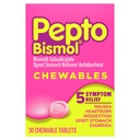 Pepto Bismol Chewable Tablets, Upset Stomach Relief, Nausea Relief, Heartburn Relief, Indigestion Relief, Anti Diarrhea Medication for Adults - 5 Symptom Relief, 30 ct