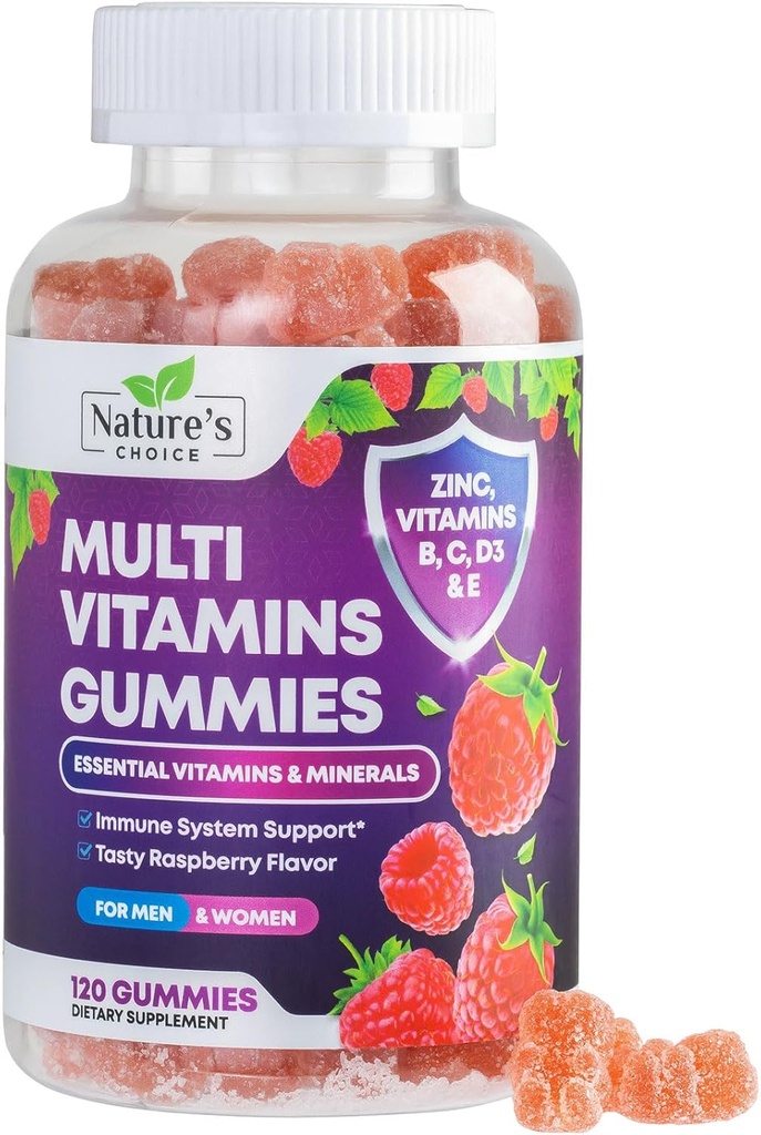 Gummies multivitamínicos com vitaminas A, C, D, E, B12, Zinco - Vitaminas e Minerais Gummy adulto diário para mulheres e homens, Suplemento de Gummy Multivitamínicos de apoio imunológico, Multi Vitamina para adultos - 120 chicletes