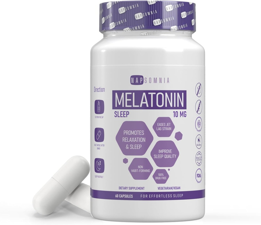 Melonalin untuk Sleeping for Men & Women - Sleep Melonainin w / Valerian Root Extract - Vegan Melatonin 10 Mg Capsules - Sleep Aid for Dewasa - Supplemen Deep Sleep untuk Ease Jet Lag Strain