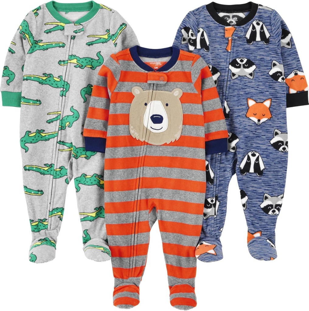 Niềm vui đơn giản của Toddlers Carter và Baby Boys'sf-Fit Fire Toant Fuffed Zowed Pajamas, gói 3