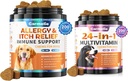 Dog Alergy Chews + Carmelie 24 in 1 Dog Multivitamin Chewable - 400 Hiệp ước - Giải phóng theo mùa + Dog Nations for Hip & Inist, da & Coat, Immune Health (Cicken Flavor)