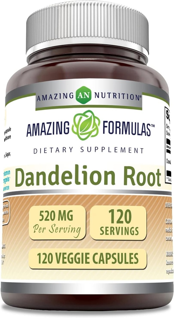 Formula harrigarriak Dandelion Root (Taraxacum Officinale) Gehigarria | 520 Mg zerbitzatu bakoitzeko | 120 Veggie kapsulak | Gluten-Free | Made in USA