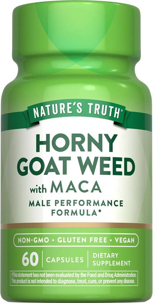 Nature's Truth Horny Goat Weed with Maca | 60 분말 추출물 캡슐 | 비건, 비 GMO 및 글루텐 무료 보충