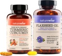 NatureWise Curcumin Turmeric 2250mg & Flaksfrøolje 1200mg Omega 3 6 9 Softgels for felles, hjerte og immun støtte [1 & 2 måneders forsyning]