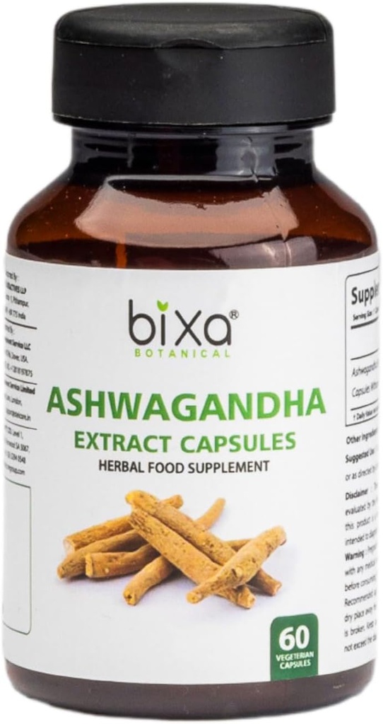 Bixa BOTANICAL Ashwagandha Extract (Withania Somnifera Root)  по индийски женшен- най-добър Re-Energizer и Immunity Booster по билкови добавки. (60 броя (пакет 1)