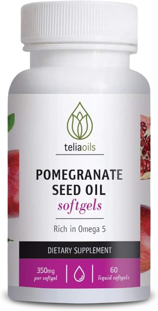 Teliaoils Pomegranate Supplement with Linseed Oil – 60 Liquid Softgels – Cold-Pressed Pomegranate Seed Oil for Antioxidant & Skin Support – Omega 5 & Polyphenols for Men & Women
