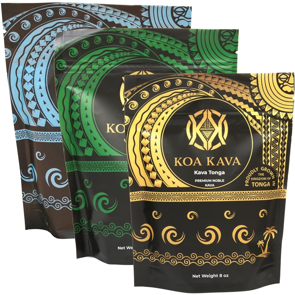 8 oz Koa Kava Bundel met Premium Tongan, Fijian Waka en Vanuatu Waka Kava Wortelpoeder