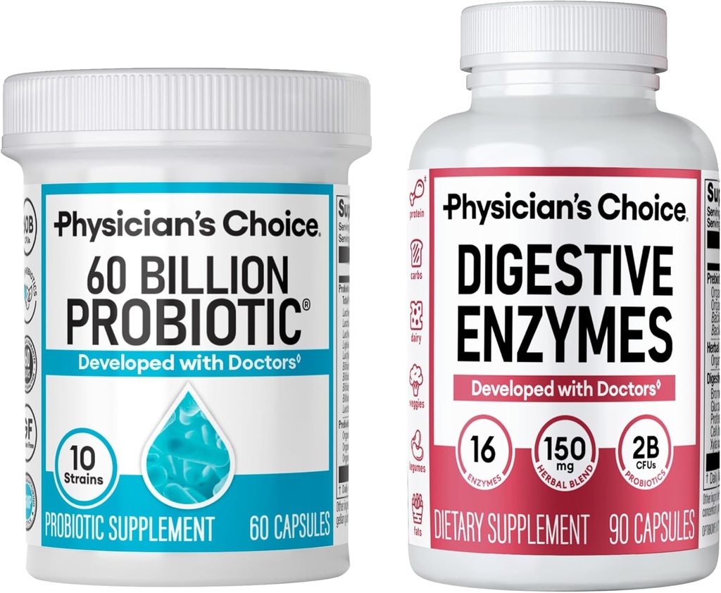 ΕΠΙΛΟΓΗ Ιατρού - Optimal Gut Health Bundle: 60 Billion Probiotic 60ct + Digestive Enzymes 90ct for Digestive Comfort and Immune Support