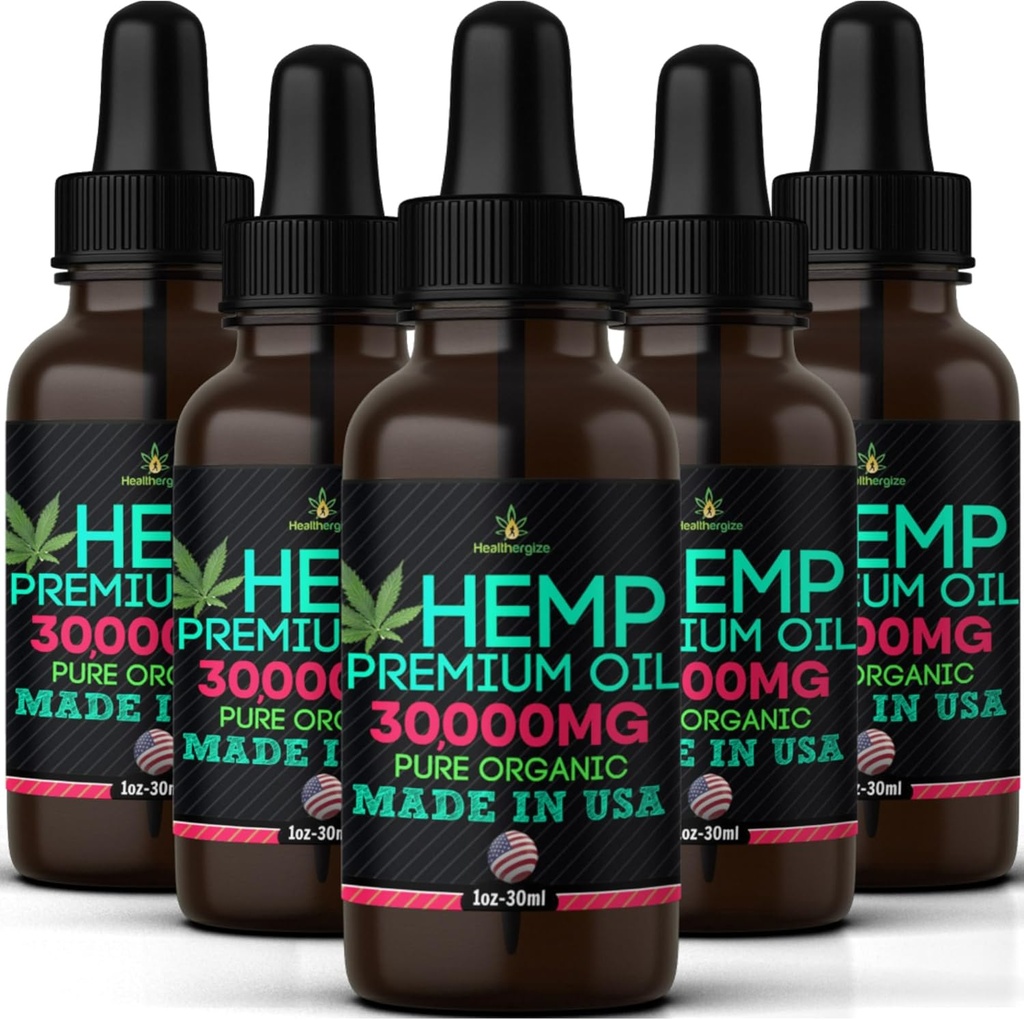 Hemp Oil-5 Pack-High Potensy Hemp Seed Oil-Organic Extract, Full Flavor Natural Benefits-Made in USA-for Skin, Relief, sleep, cool, Discomfort, Muscles, Massage-Safe for Pets-Full Omega 3, 6, 9