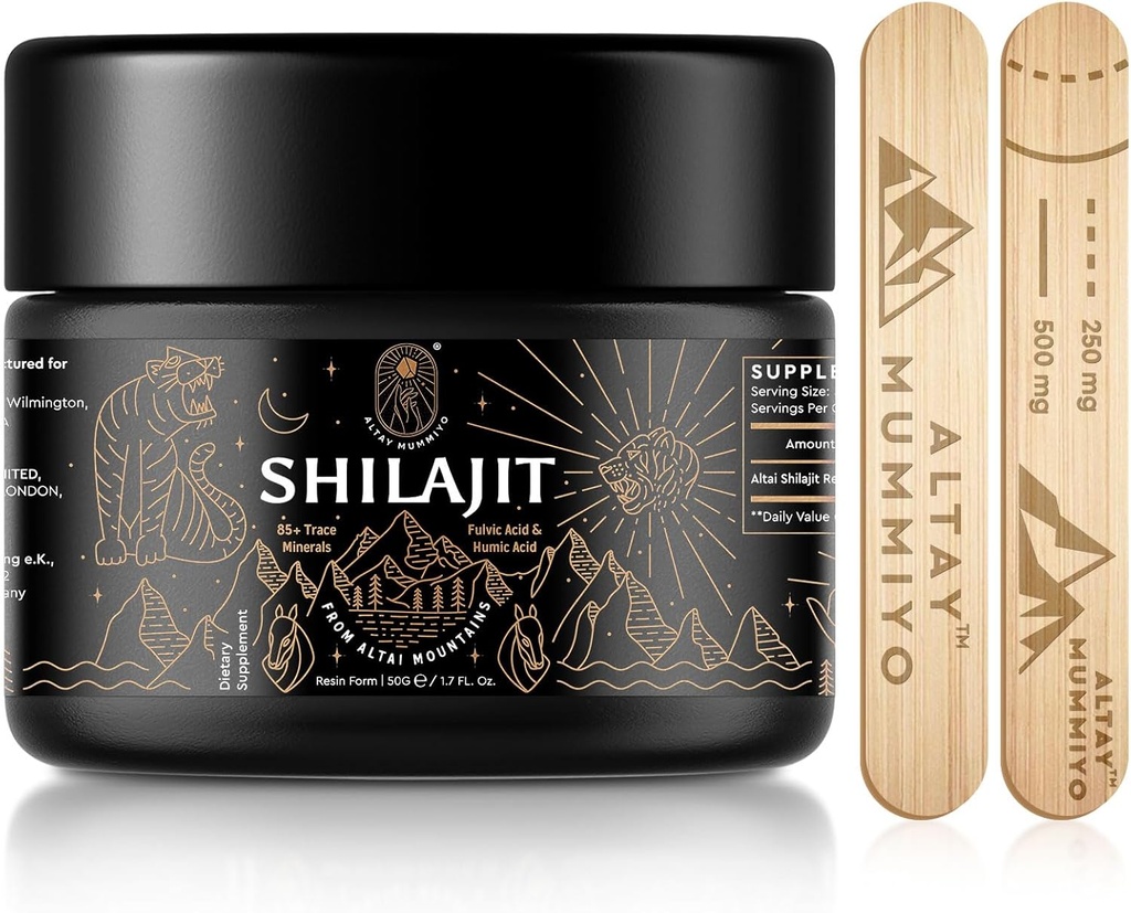 Resina de Shilajit com Ácido Fulvico & Trace Minerals, Original Siberiano Shilajit Puro com 85+ Humic Acid Supplement Gel para Energia e Sistema Imune - 100 Servindo / 50g
