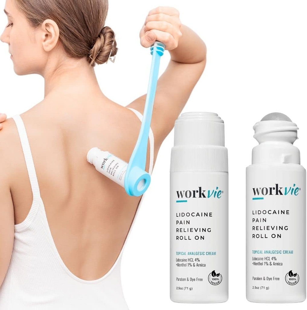 Lidocaine Pain Relief Roll На 2 Pack & Easy Reach Applicator Tool – Швидка Актуальна Лідоксейн Максимальна міцність з Arnica Montana & Aloe Vera для м'язів, суглобів, спини, шиї та ніг