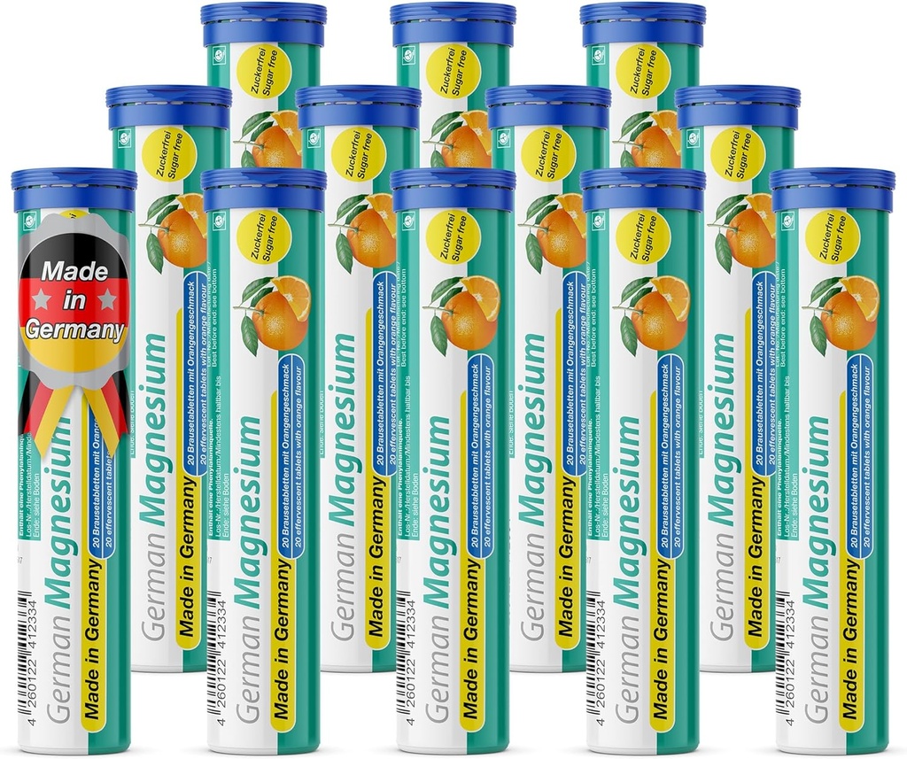 T&D German Magnesium Oxide Supplemento | Compresse Effervescenti | Arancione Flavor – 200 mg Magnesio per Serving | Sugar Free, Vegan Pharma – Made in Germany