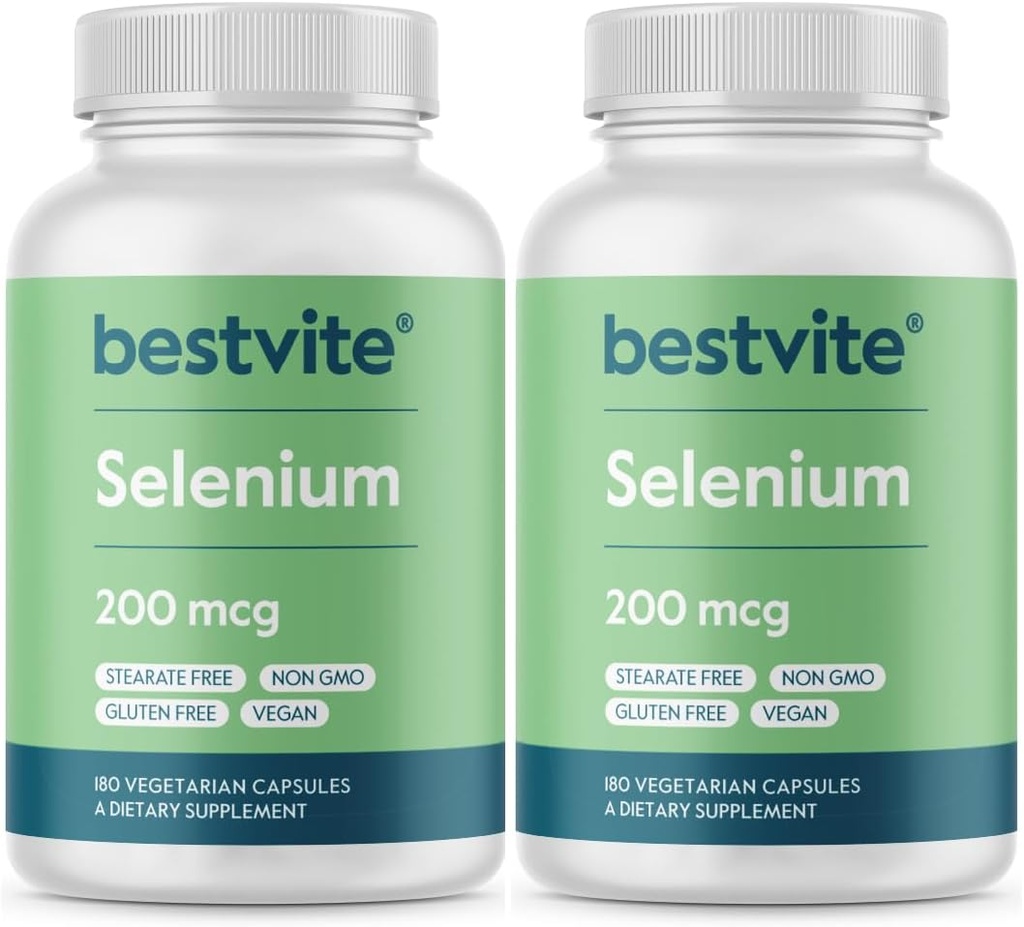BESTVITE Selenium 200mcg (360 Vegetáriánus kapszula) (2-Pack) - Nincs Stearates - Nincs Flow Agents - Vegan - Non-GMO - Gluten Free