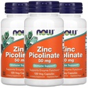 NOW Foods Now Foods Zinc Picolinate, 50 mg, 120 Veg Capsules, 3 Pack