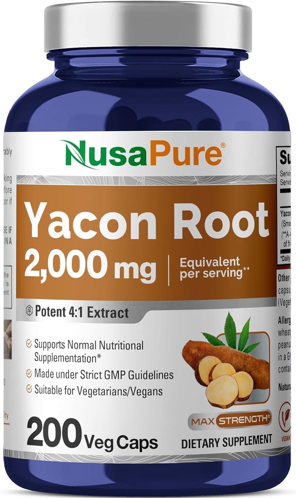 NusaPure Yacon juuriuute 2000mg 200 kasvissyöjäkapselia (Esimerkki 4:1, ei-GMO, Vegan)