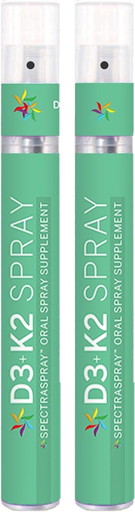 Spectrasover Vitamin D3 + K2 Spray 2 Pack - MenaQ-7 K2 Orální vitamín Zdravý životní styl Podpora, 60 Den Dodávka Celkem