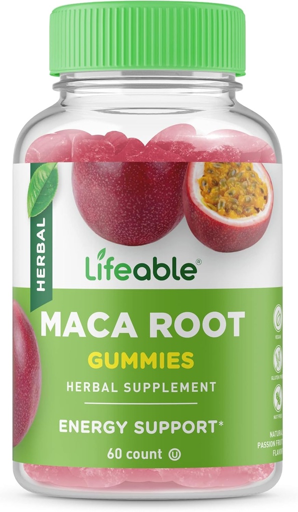 Lifeable Maca Root Gummies | Qadınlar və Kişilər üçün 50mg Maca Kökü / Böyük Tasting Maca Supplement / Enerji Support üçün Vegetarian Maca Gummies