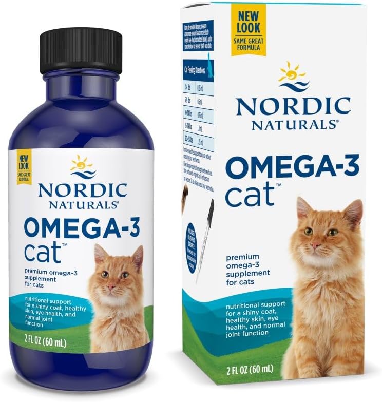 Nordic Naturals Omega-3 Cat, Unfavored - 2 oz - 304 mg Omega-3 per One ml - Žuvų taukai katėms su EPA & DHA - Skatina širdies, odos, kupranugarių, & Imuninė sveikata - Ne GMO