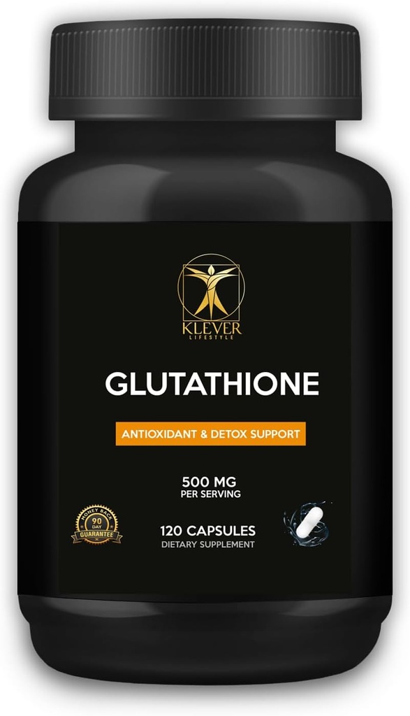 Klever Lifestyle | Glutathione | Antioxidant Supplement | Supports Cellular Health, Detoxification, Tissue Repair, and Immune Function | 120 Capsules | 500mg per Serving